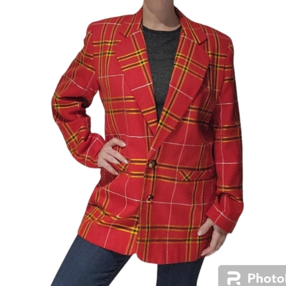 Vintage Red, yellow, black blazer with shoulder pads vintage size 10 🇨🇦 - Picture 4 of 10